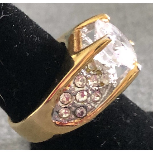 Cubic Zirconia Gold plate Silver Cluster Accent Stones Cocktail bling Size 8 - Picture 11 of 11